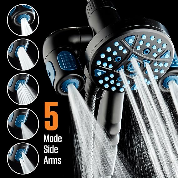 AquaCare Polaris High Pressure Multi Zone 208 Setting Shower Head & Handheld 3-way Combo System - Magnetic Docking Handle, Stay-Clean Jets, 6 ft. Metal Hose, Matte Black Finish, Top American Brand