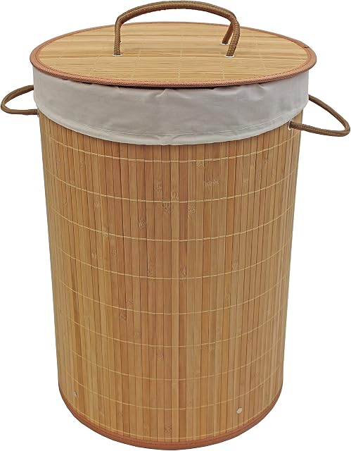 JVL 16-230NA Natural Round Collapsible Laundry Basket, Bamboo, Brown, 35 x 35 x 50 cm
