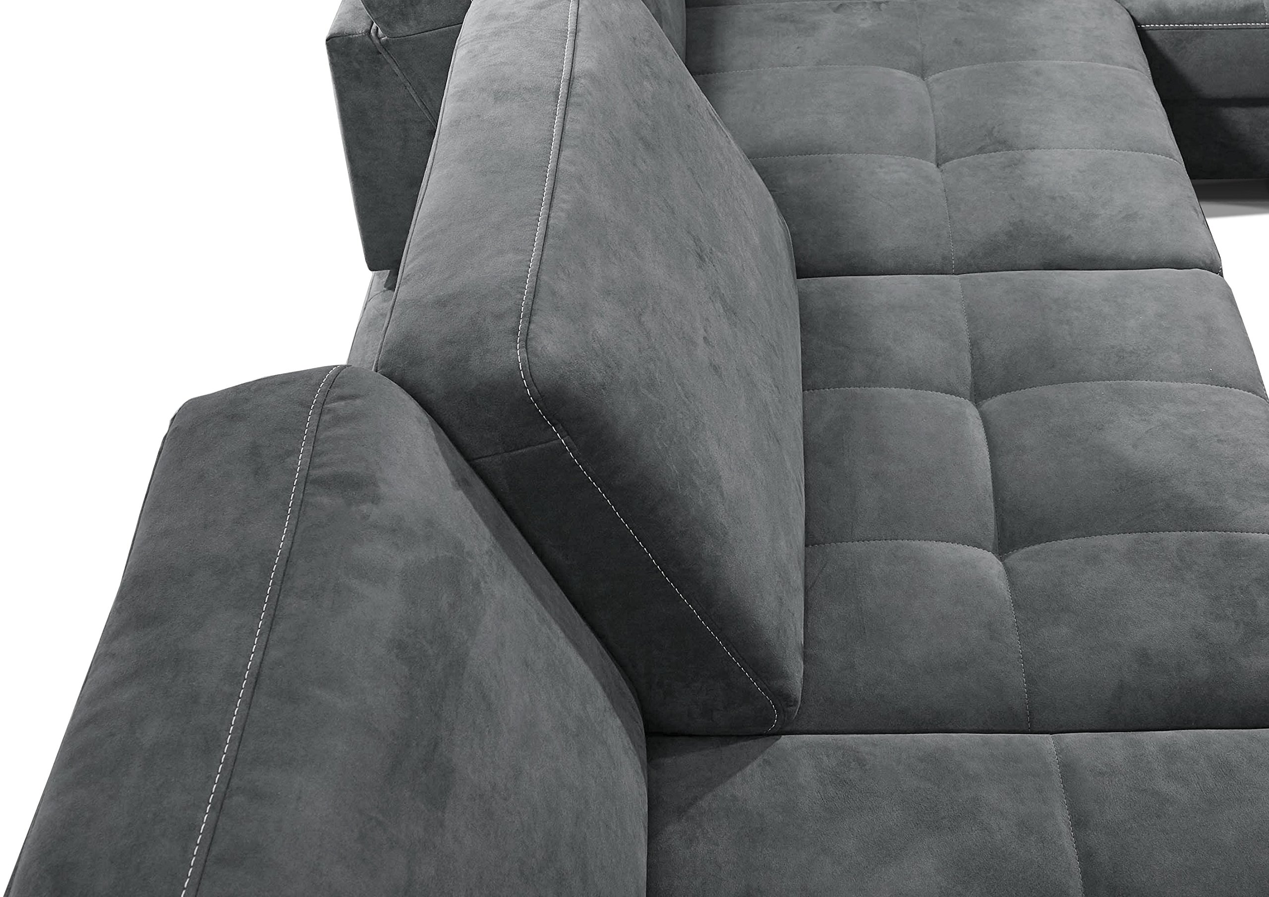 CAVADORE Wohnlandschaft Puccino mit Federkern, Bettfunktion, Sitztiefenverstellung und 2 Kopfstützen / Sofa in U-Form im Landhausstil / 340 x 86 x 224 cm / Mikrofaser grau