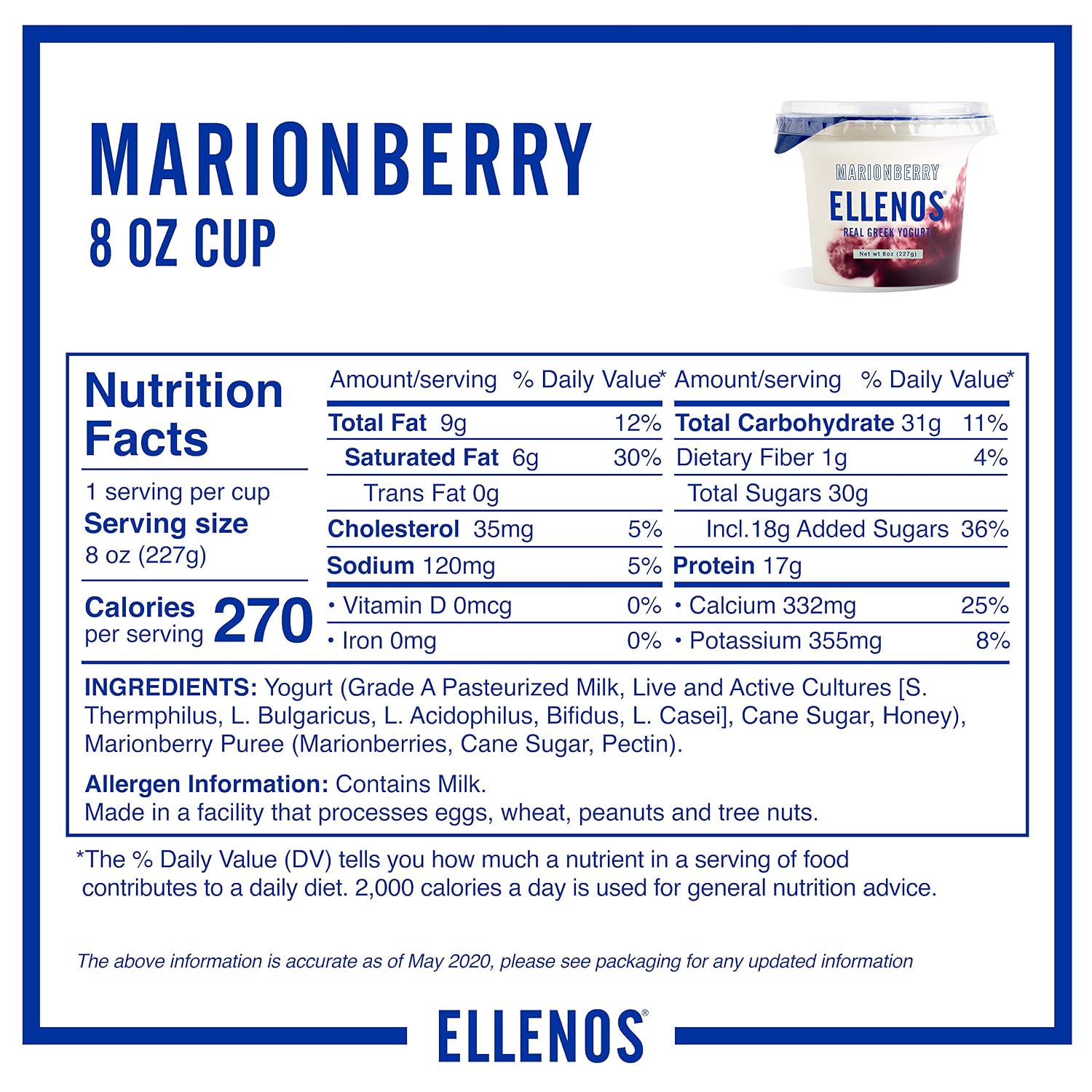 Ellenos Yogurt, Marionberry, 8 oz