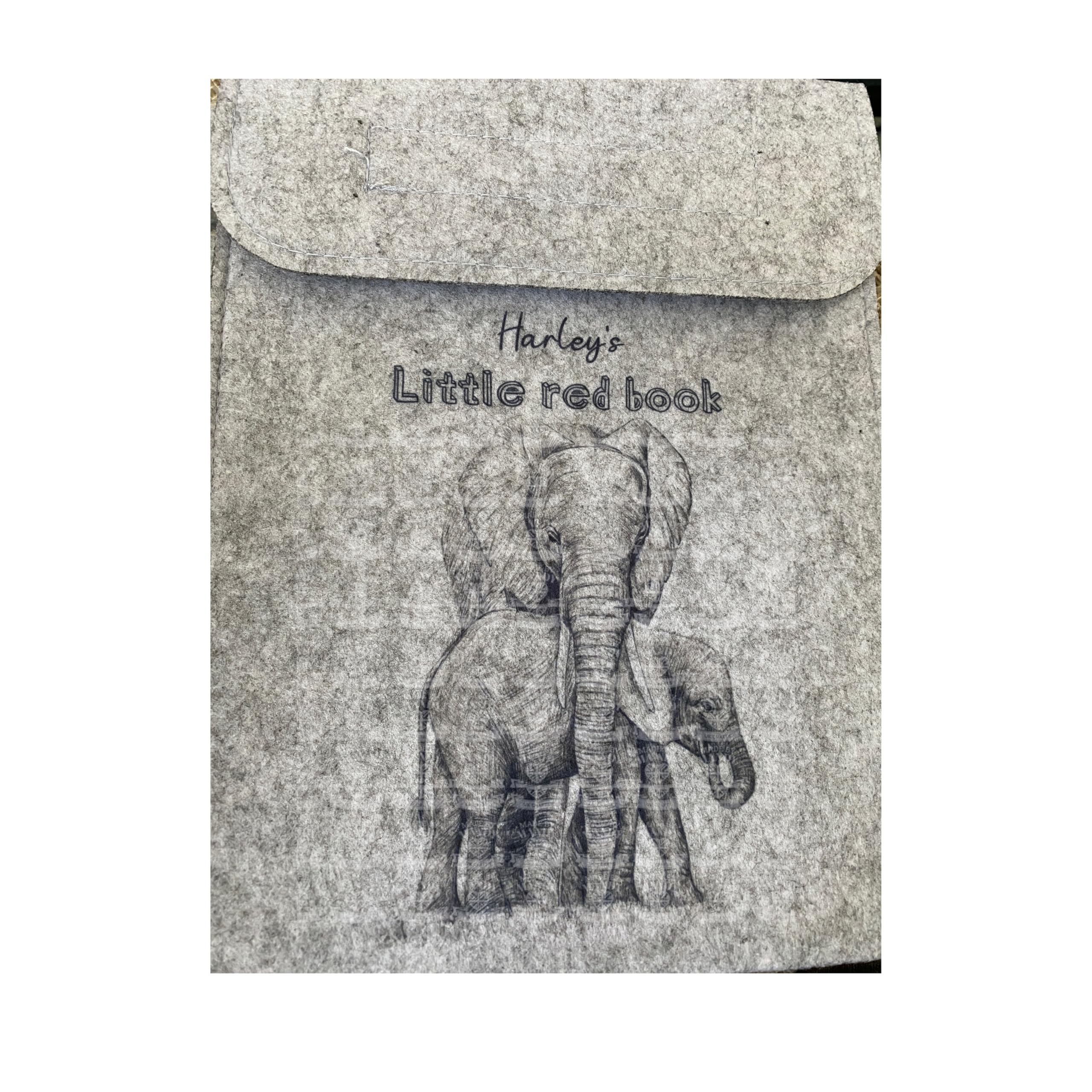 Personalised Baby's red book cover for NHS medical notes personal health record book new parent gift baby gift.Elephant with calf image