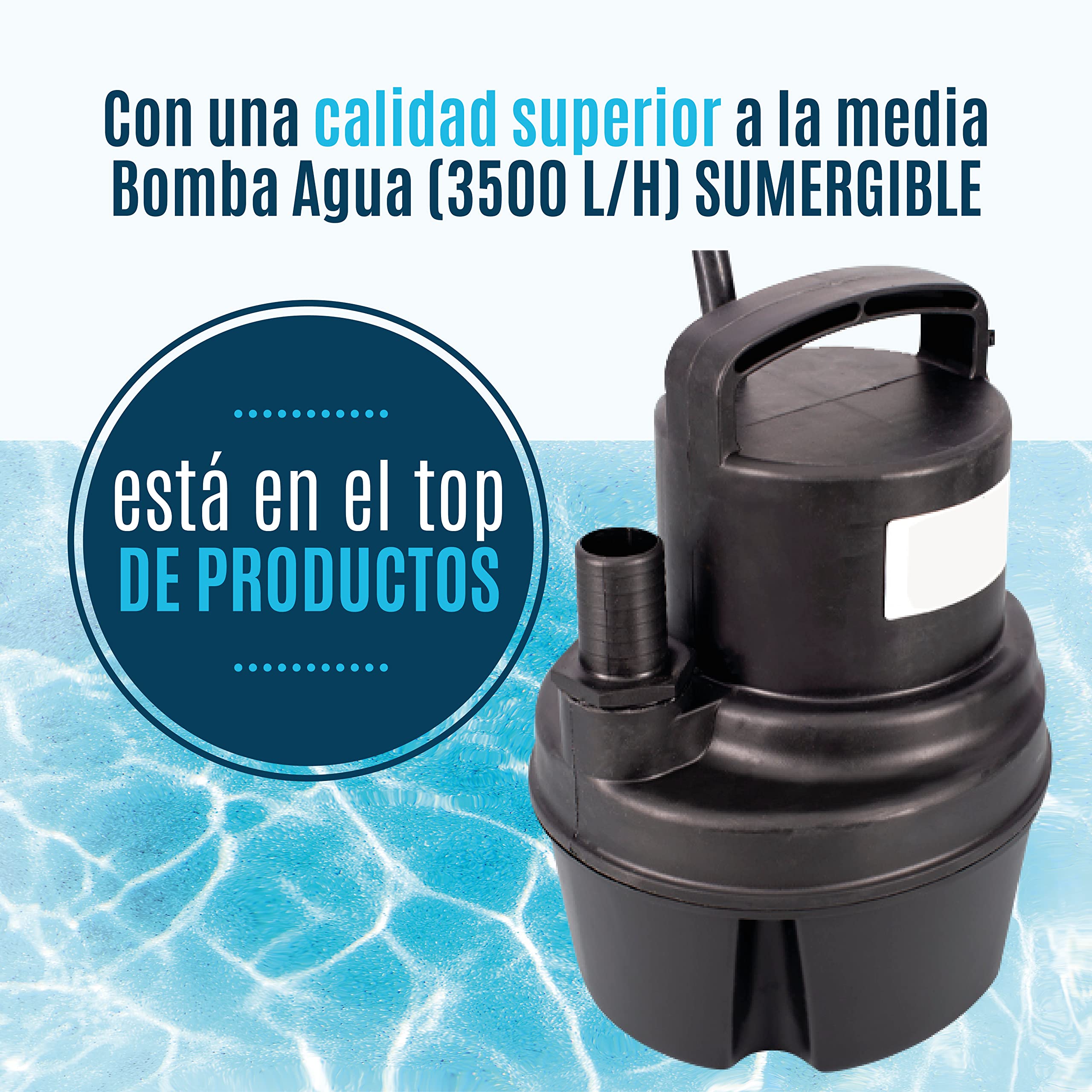 EUROGROW - Bomba de Agua Sumergible 200W. Bomba de Achique 230V. Capacidad Máxima de Bombeo 3500 Litros Hora. Altura máxima elevación 5 metros. Bomba de Agua Sumergible para Pozo.