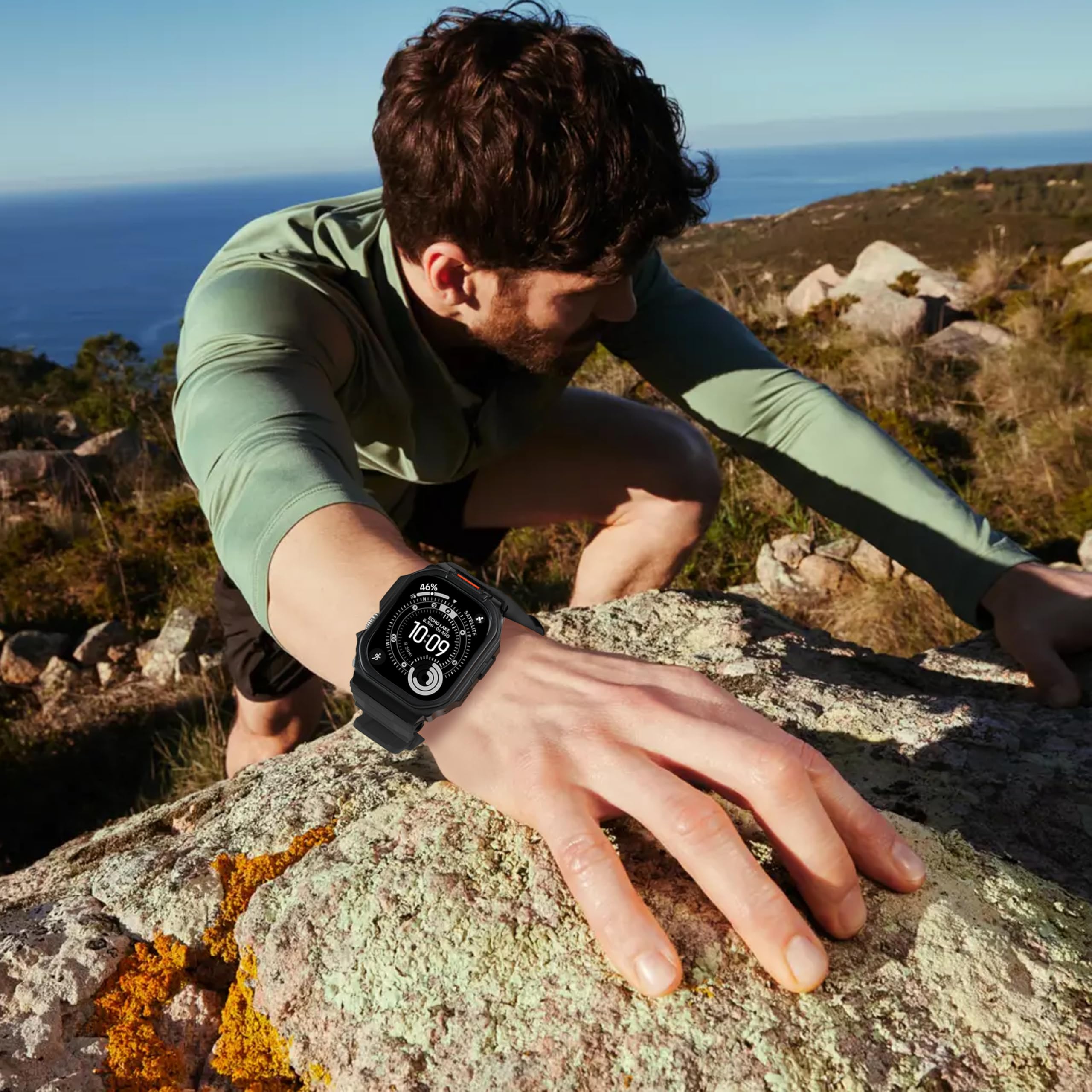 Funda de metal compatible con Apple Watch Ultra 3/2/1 pulsera de 49 mm, diseño integrado con correa deportiva de silicona, carcasa protectora resistente a los golpes para iWatch