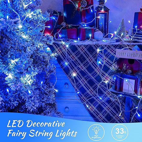 Miniatura 6 de Guirnalda de 100 luces LED de Navidad, 33 pies, 8 modos extensibles, luces de Navidad impermeables para exteriores, luces de hadas parpadeantes para