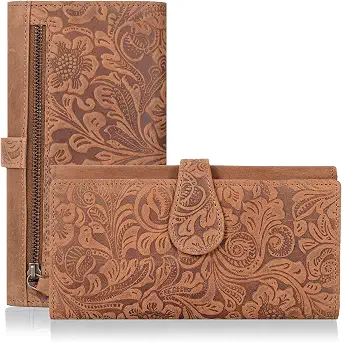 Women Leather Wallet with RFID Blocking - Trifold Card Holder and Clutch with ID Window