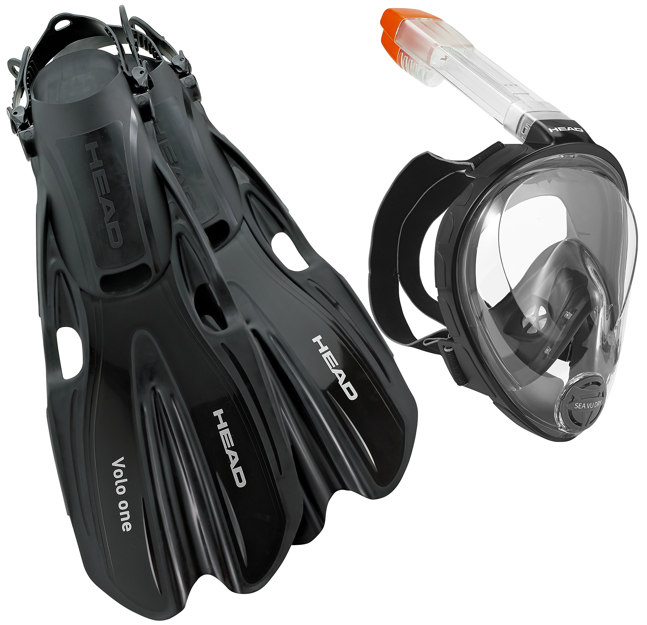 HEAD Sea View Dry Full Face Mask Fin Snorkel Set, Black, Medium/Large