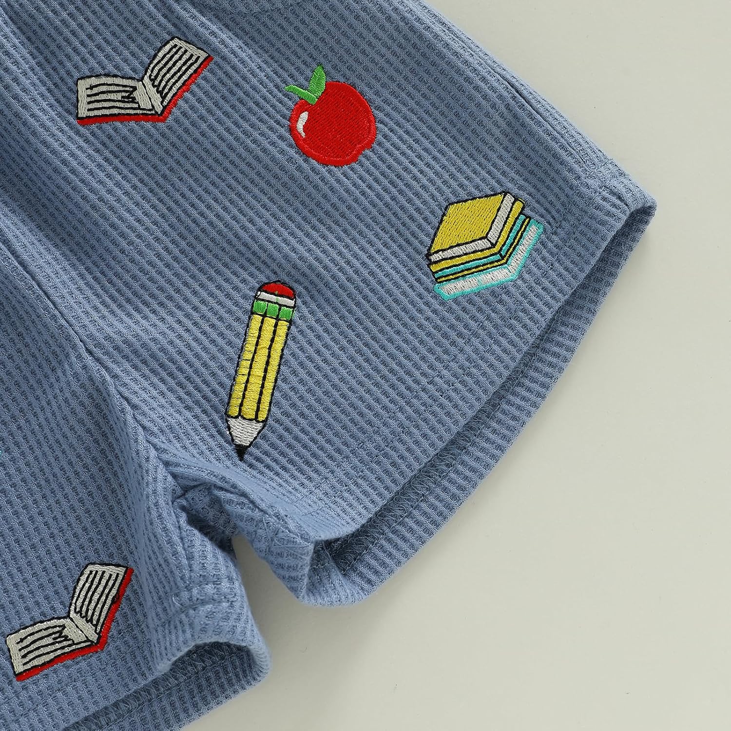 Toddler Baby Boy First Day of School Outfit Embroidery T-Shirt Shorts Set