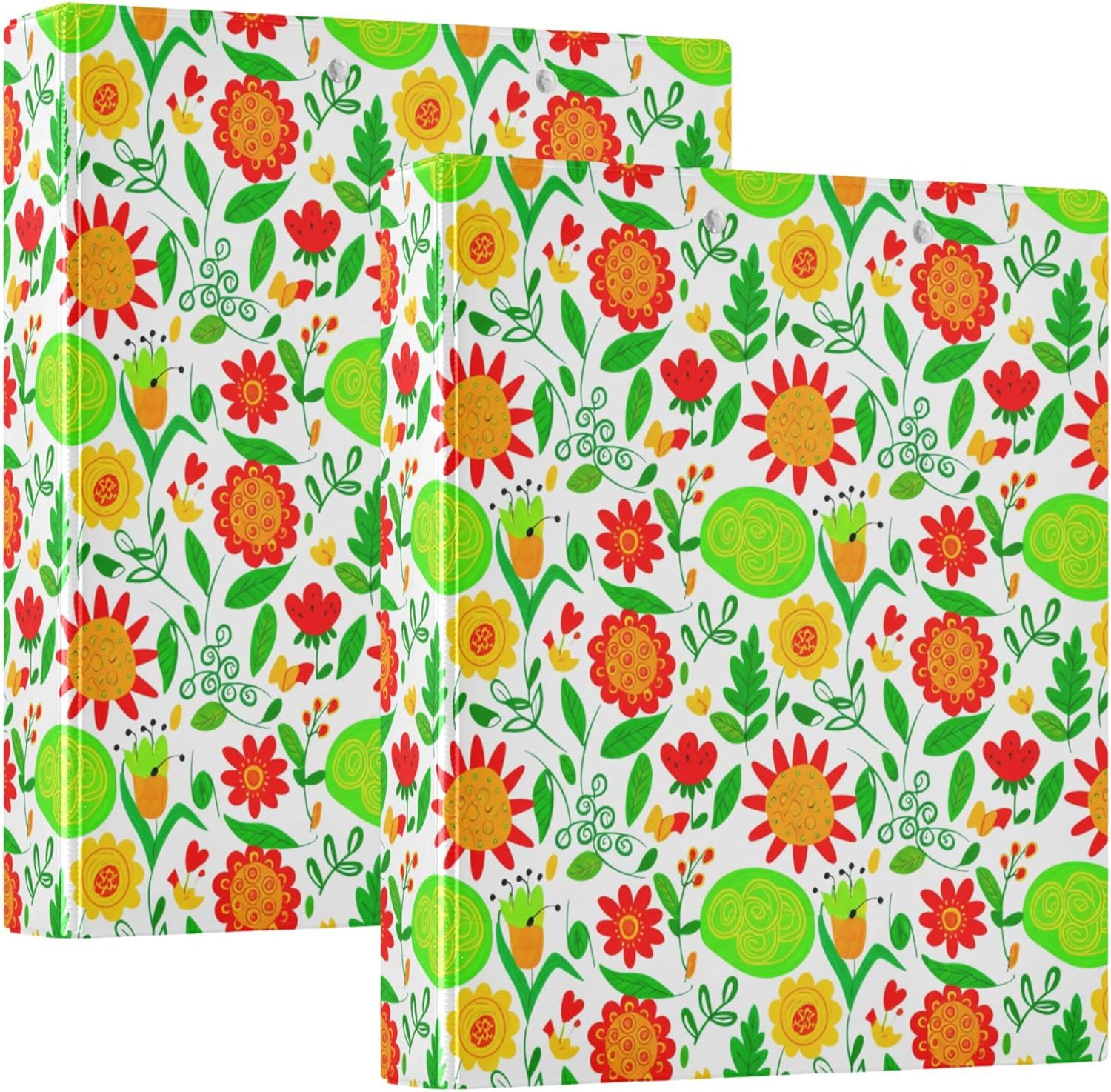 Bright Wildflowers 3 Ring Binders, 1.5” Round Ring Binders with Clipboard - Letter Size, 3 Interior PVC Clear Pockets & Anti-Slip Clip for Office School Supplies, 2PCS