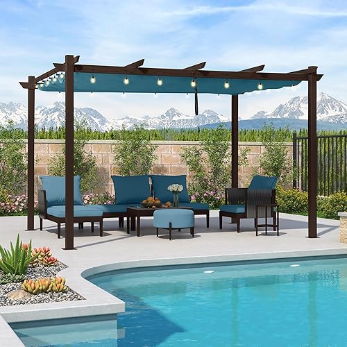 Miniatura 138 de PURPLE LEAF Pérgola de metal retráctil de 10 x 12 pies con toldo y cubierta de sombra para jardín, patio, terraza de playa, cenador, color blanco