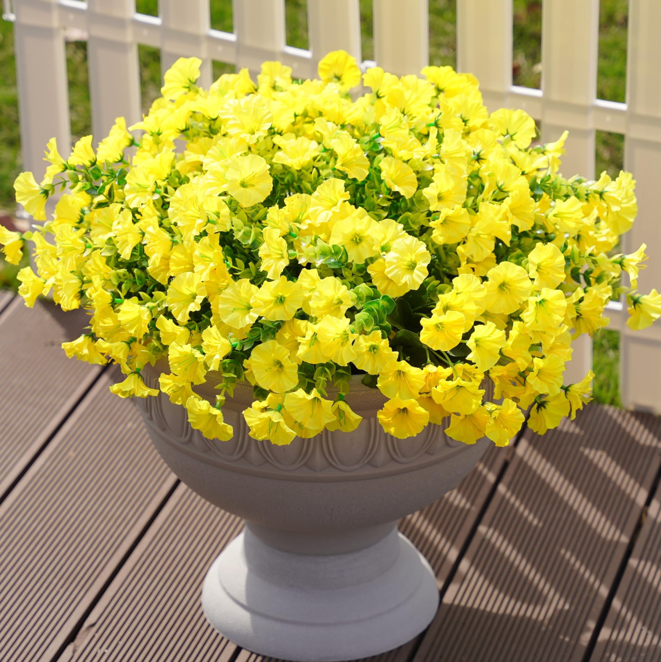 Ivydale Artificial Fake Outdoor Outside Plants Flowers for Fall Autumn, 12 Bundles Faux Silk Yellow Morning Glory UV Resistant Realistic for Planter Porch Garden Patio Balcony Decoration