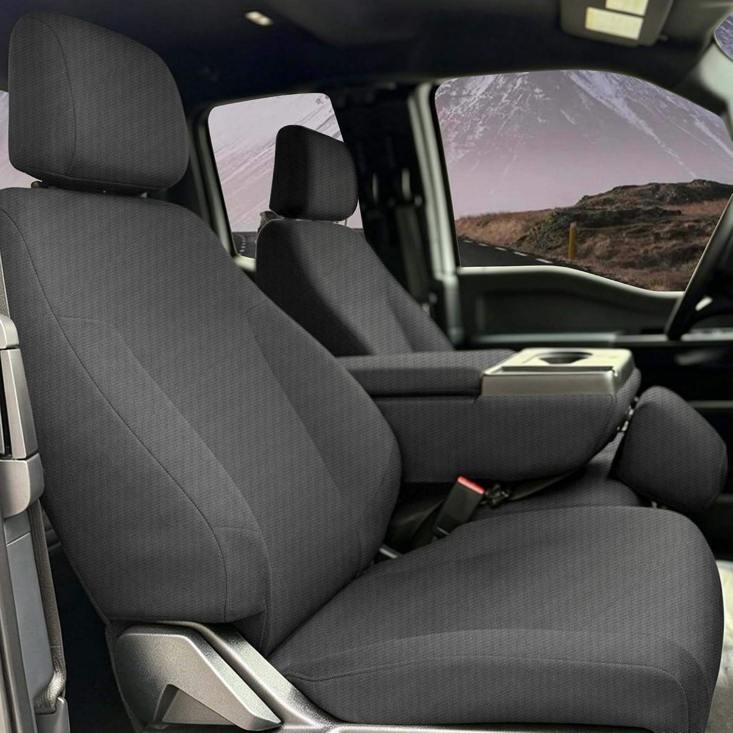 Front 40/20/40 Heavy-Duty Oxford Fabric Seat Covers for Ford F150 XLT Lariat 2014 F250 F350 F450 F550 XLT Lariat 2015-2021 Split Bench with Center Console-Gray