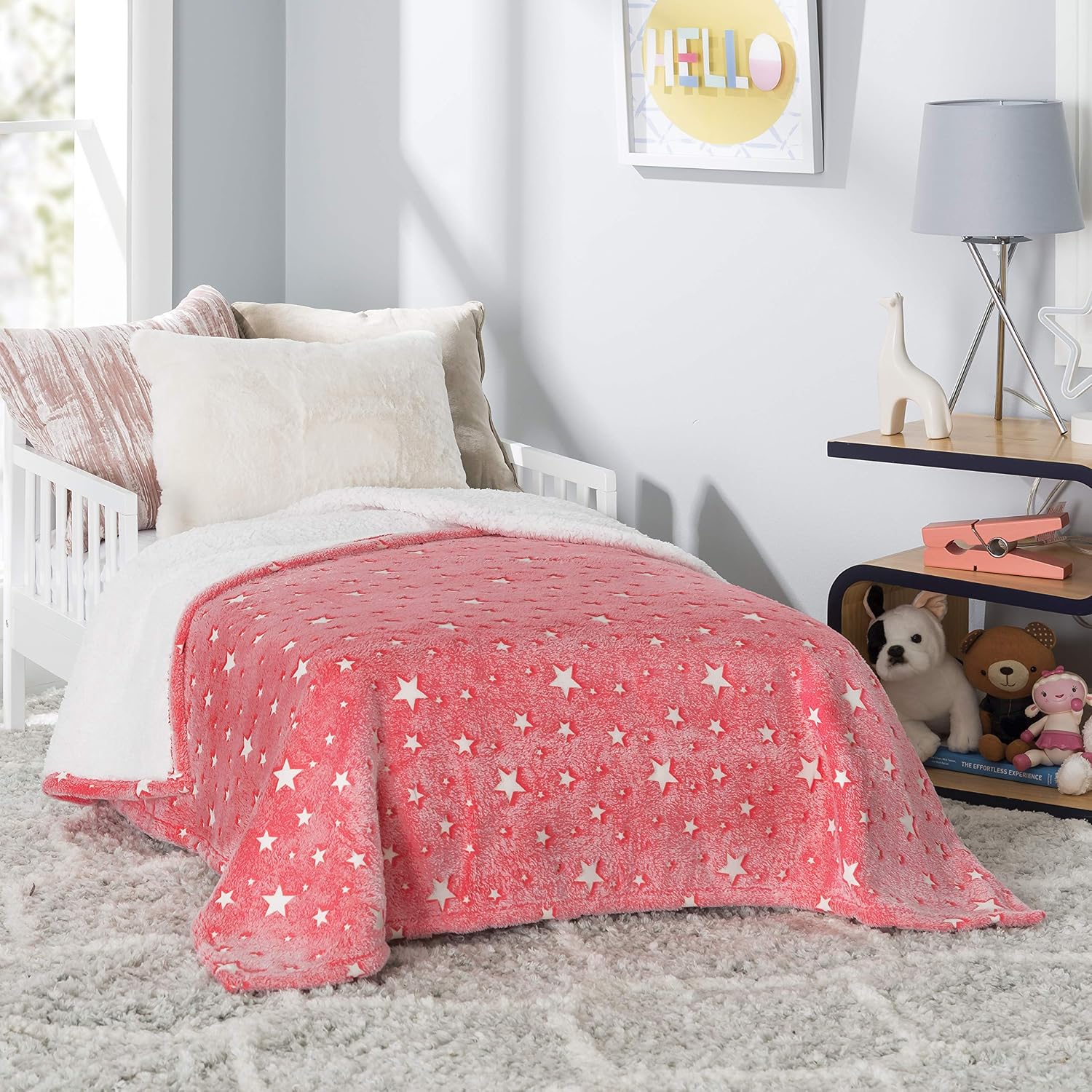 Good Karma Glow in The Dark Throw Blanket, Plush Soft, Fuzzy Fleece,Throw Blanket Double -Sided Flannel Fleece Sherpa, Fun Gift for Kids Girls Boys, Women, Birthday, Pink 50"X 60"