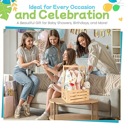 Miniatura 2 de Armario de madera para baby shower, con asa, superficie lisa y bordes redondos, madera natural texturizada, cesta de regalo de bienvenida para niños