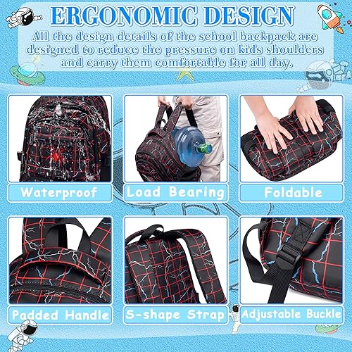 Miniatura 4 de FunnyGifts Mochilas para niños con lonchera para niños, mochila escolar con bolsa de almuerzo para primaria, jardín de infantes, preescolar,