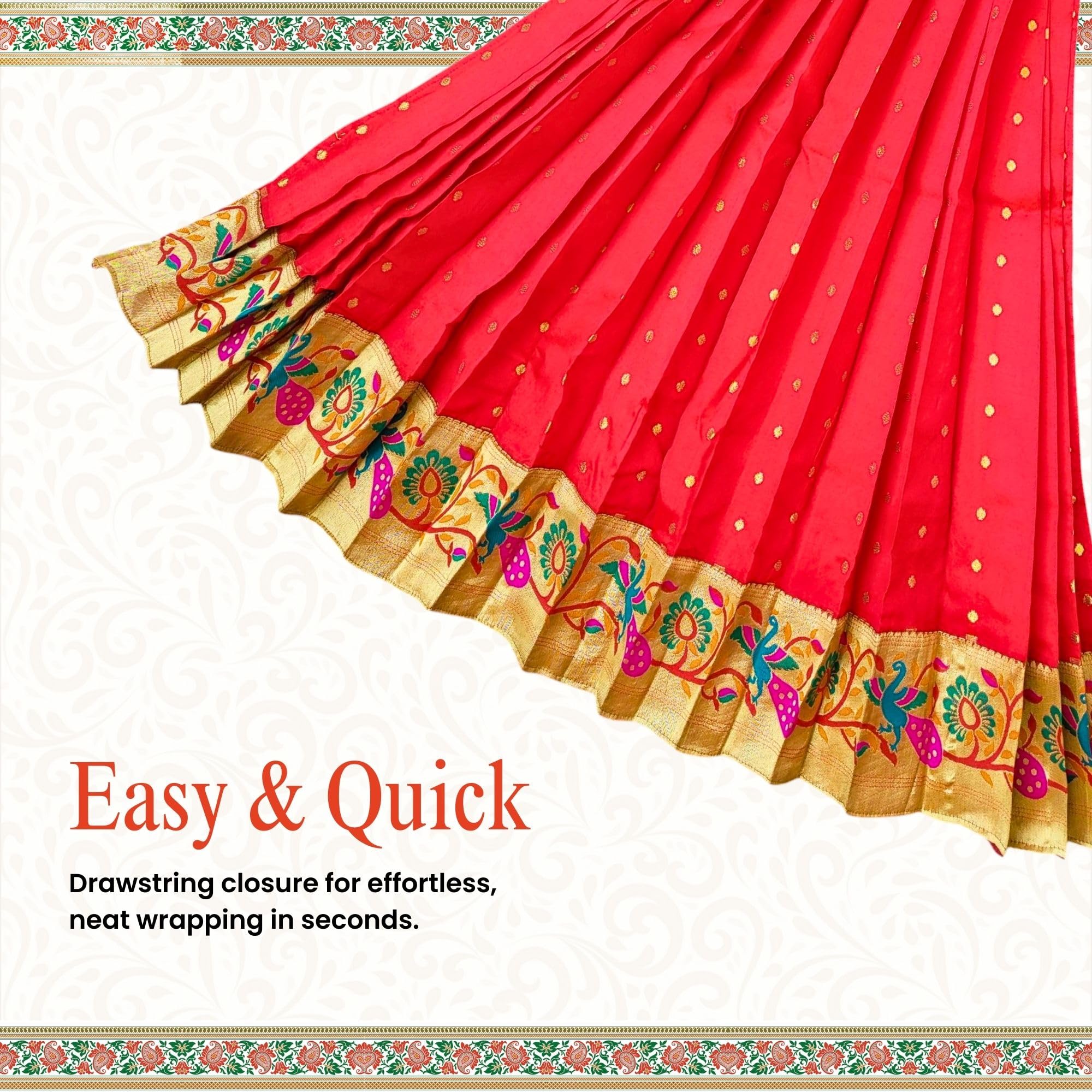 PUNYATVA Gudhi Vastra for Gudhi Padwa Festival (Paithani, Red) | Traditional Maharashtrian Gudi Cover Saree Cloth for GudiPadva | Readymade Ugadi & GudhiPadawa Decoration Pooja Décor 2