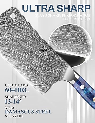 Miniatura 4 de WILDMOK Cuchillo de carnicero profesional de 7 pulgadas, cuchillo de carnicero de acero de damasco, cuchillo de cocina de carnicero resistente,