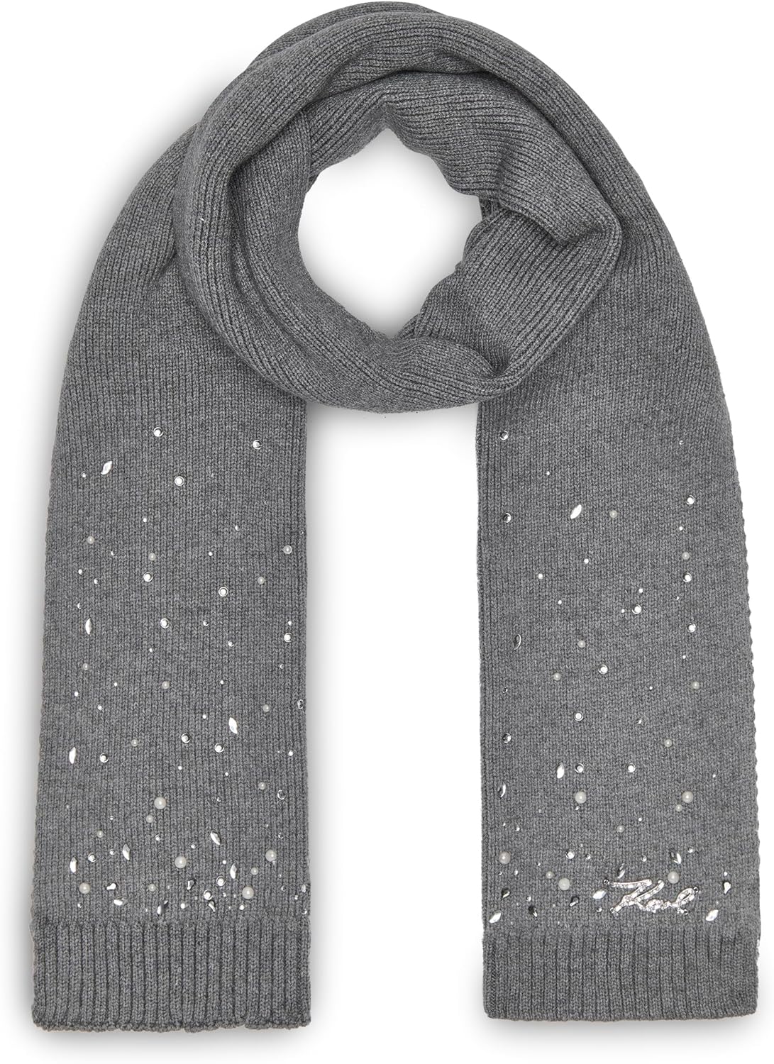 KARL LAGERFELD womens Crystal and Pearl Studs Winter Scarf