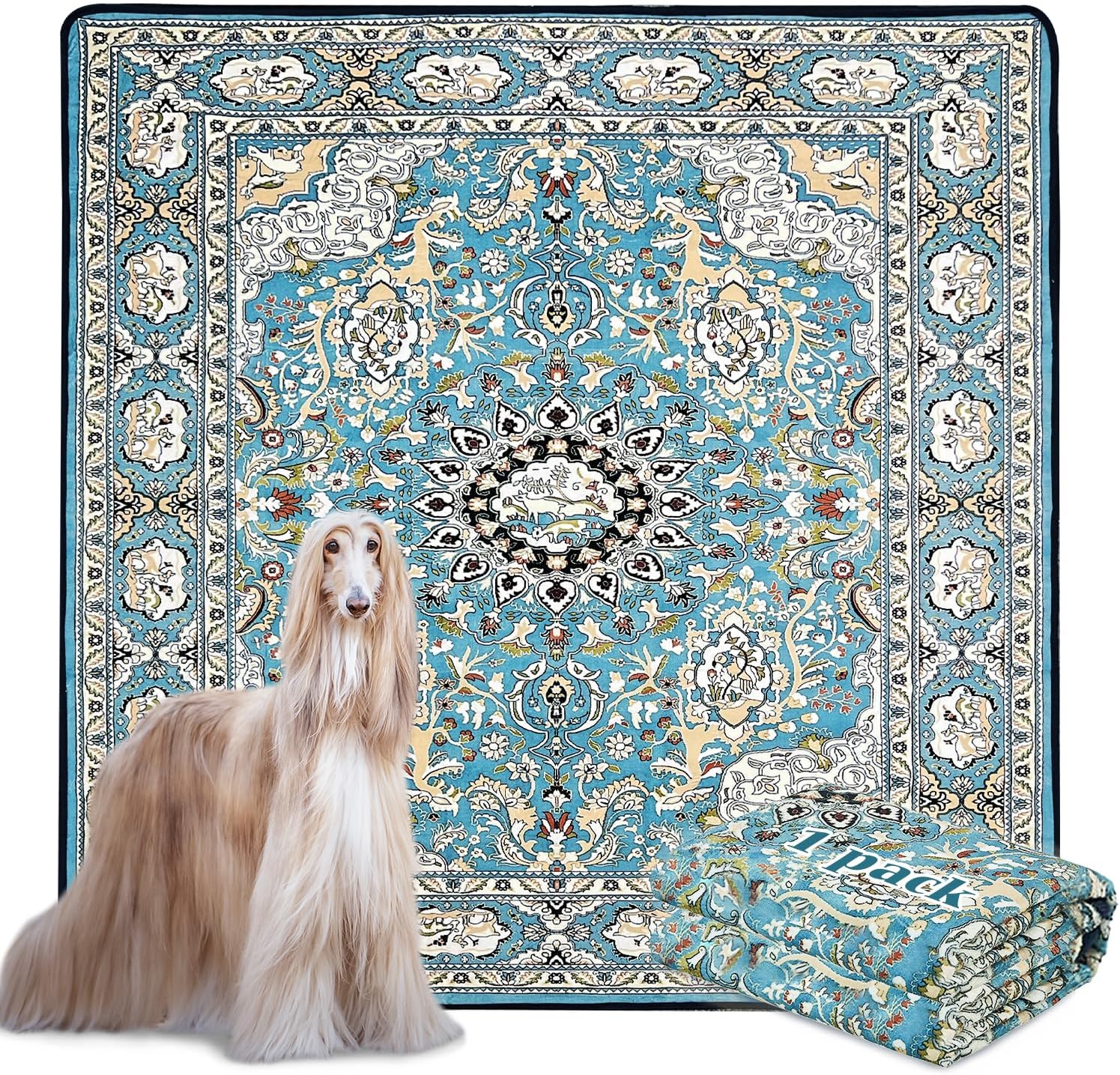 Qeils Washable Pee Pads for Dogs, Reusable Puppy Pads 72"x72" Super Absorbent Leakproof Extra Large Dog Training Pads, Non-Slip Potty Pads for Floor, Bed, Kennel, Whelping Pads Litter Mat Medallion Blue-Polyester,TPU 72"*72"(Pack of 1)