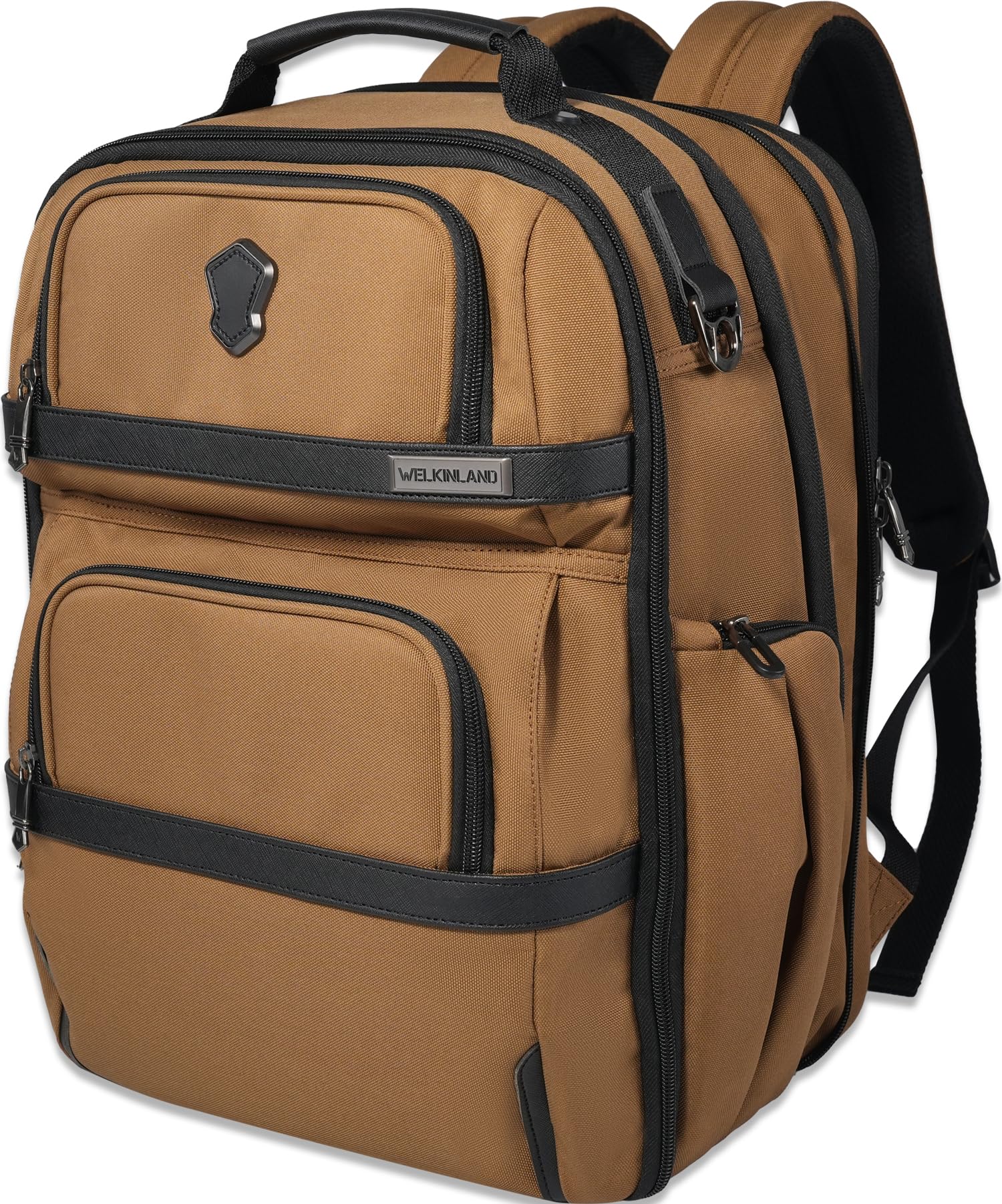 WELKINLAND Mochila de viaje de 20 bolsillos, mochila de equipaje de mano, mochila para laptop de 16 pulgadas para hombre, mochila expandible con funda para carrito, mochila de viaje con compartimento