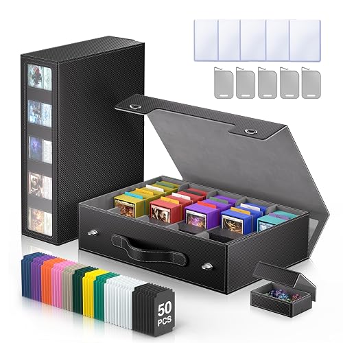 MORCCO Trading Card Storage Box 3900+ with Handle, Black | 5-Row MTG Card Case with Metal Latch & Commander Display,Top Loaders Organizer Deck Box for TCG PTCG Sports Cards - Black - 3900+ with Handle & Metal Latch