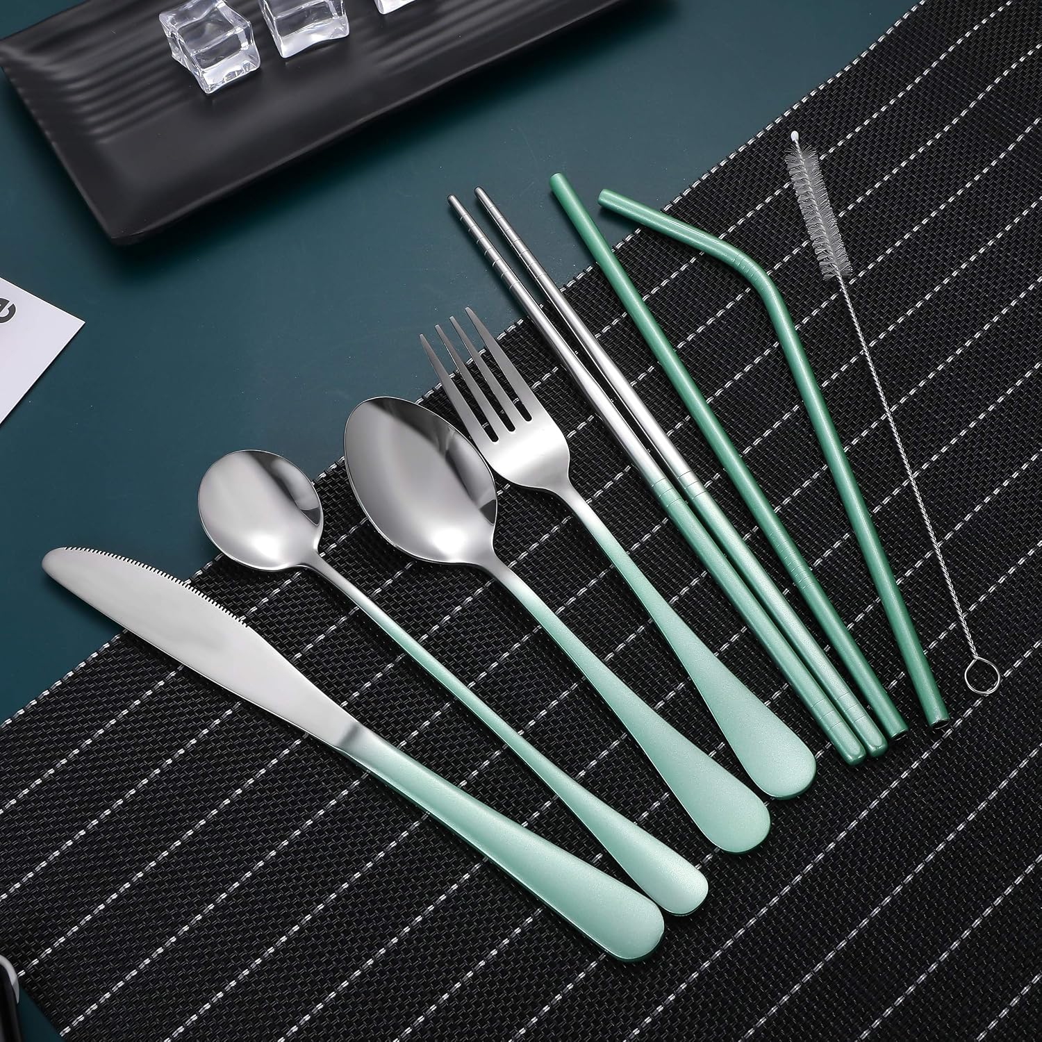 Travel Utensils,Reusable Silverware Set To Go Portable Cutlery Set with a Waterproof Carrying Case for Lunch Boxes Workplace Camping Picnic (GraGreen) image 4