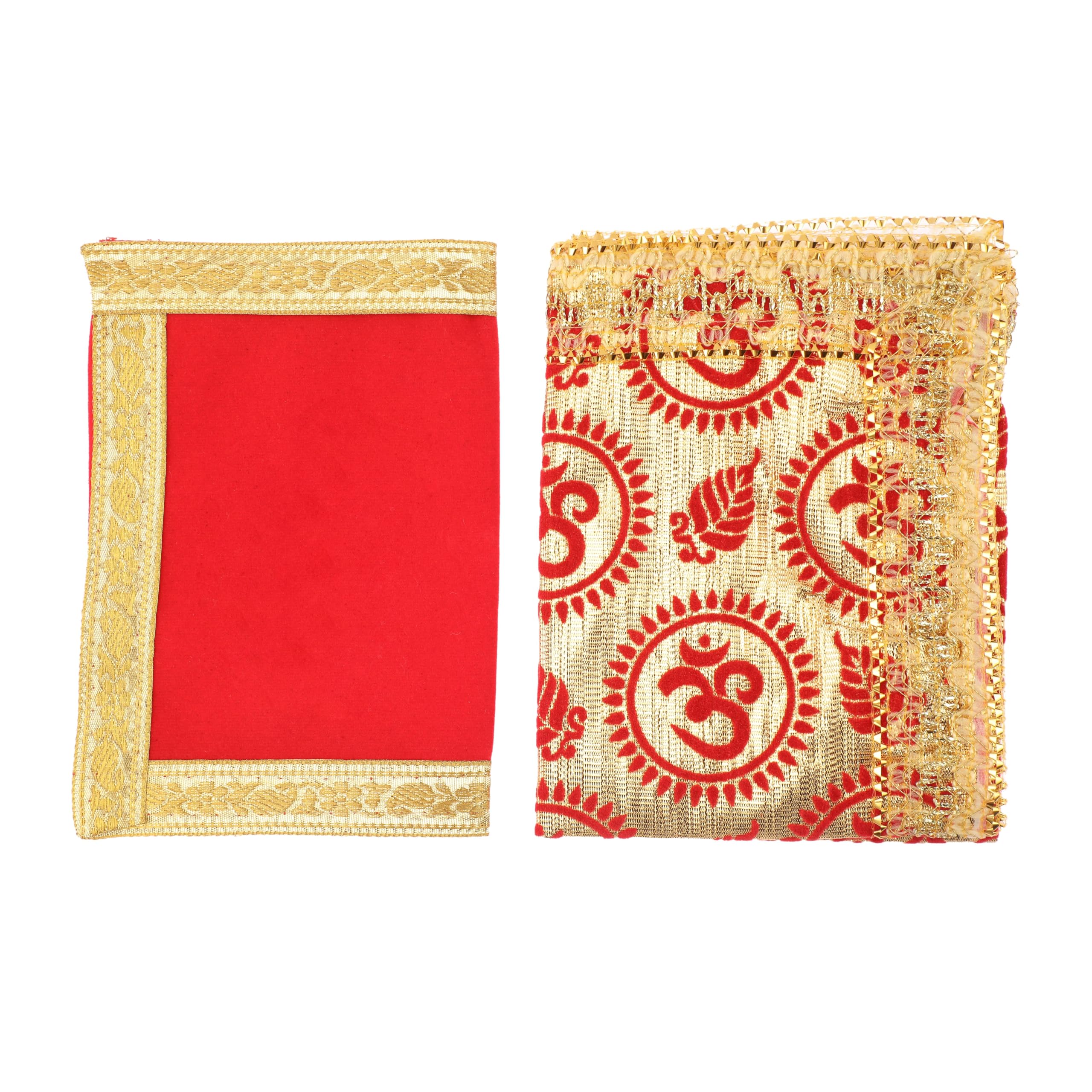 Aditri CreationAditri Creation Red Small Chunari/Chunar/Chunni Decorative Cloth + Pooja Mat/Aasan Set of 2 for Indian Traditional Pooja Multipurpose Decorations Item (Red)