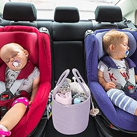 Baby Diaper Caddy Organizer Cotton Rope Nursery Storage Bin Basket Portable Holder Tote Bag for Changing Table Car Travel Baby Shower Gifts Newborn Essentials Registry Must Have Purple or Lavender