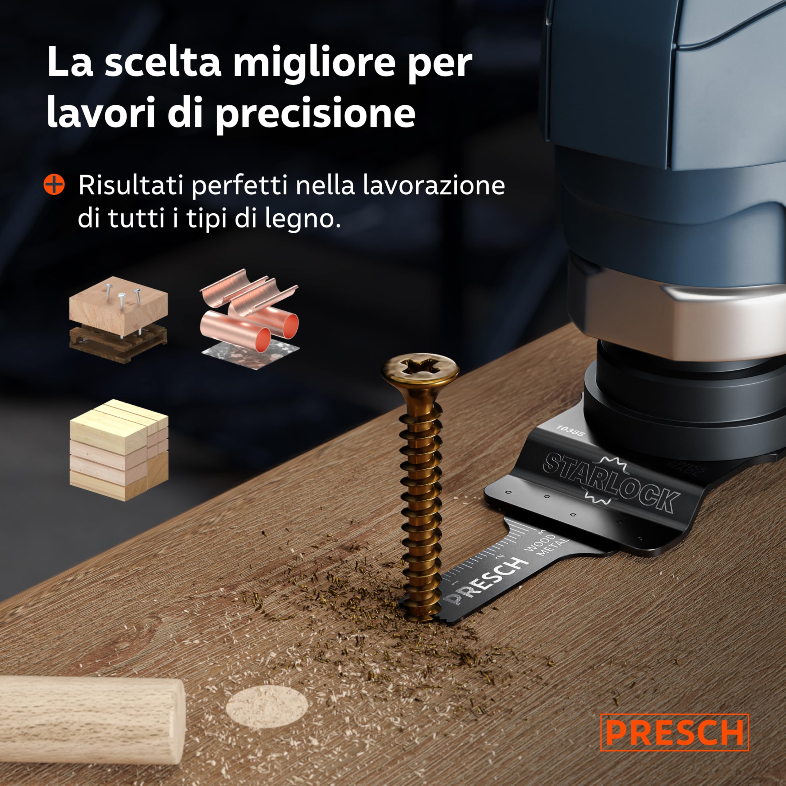 Presch Lame Multifunzione Legno e Metallo 25x10mm 5 pz. - Lame Starlock per sostituzione senza attrezzi - Taglio preciso con denti bimetallici e forma sfalsata - Accessori multiutensile professionale