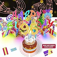 Vista 10 de Gumry Tarjeta emergente de cumpleaños musical del 19º año, tarjetas 3D de vela de luz colorida soplable con canción, sonido de aplausos y vítores