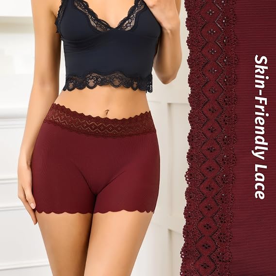 Womens BoyShorts Underwear Lace High Waisted Seamless Panties No Show Full Coverage Ladies Boxer Briefs 5 Pack