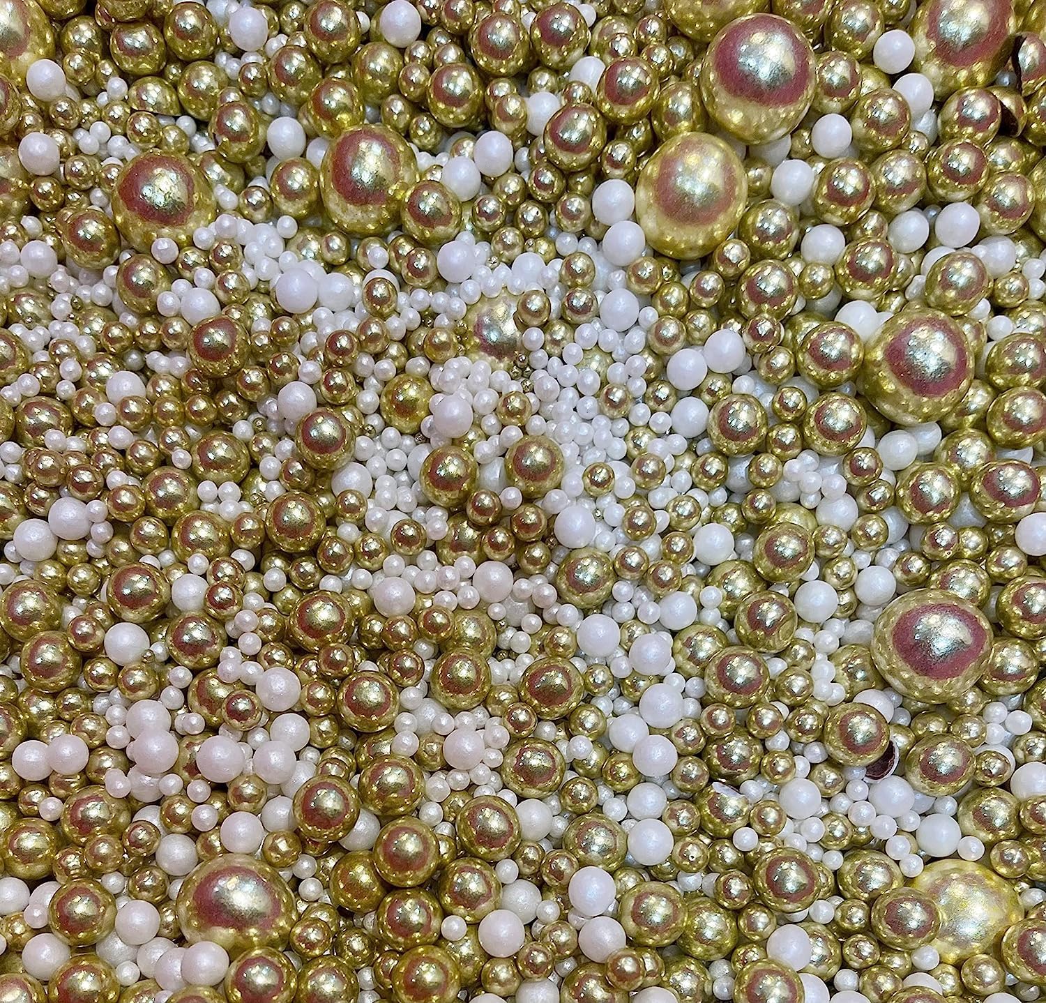 Metallic/Shimmer Balls Edible Cupcake Cake Topper Sprinkles (35g Pouch) (White & Gold) (35g)