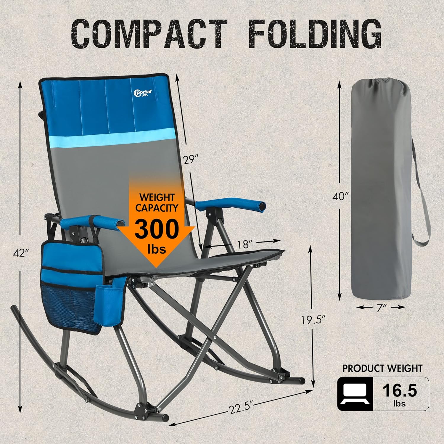 PORTAL 2 of Oversized Rocking Chair 【BLK with mesh Back】+ 【Blue with Padded Back】