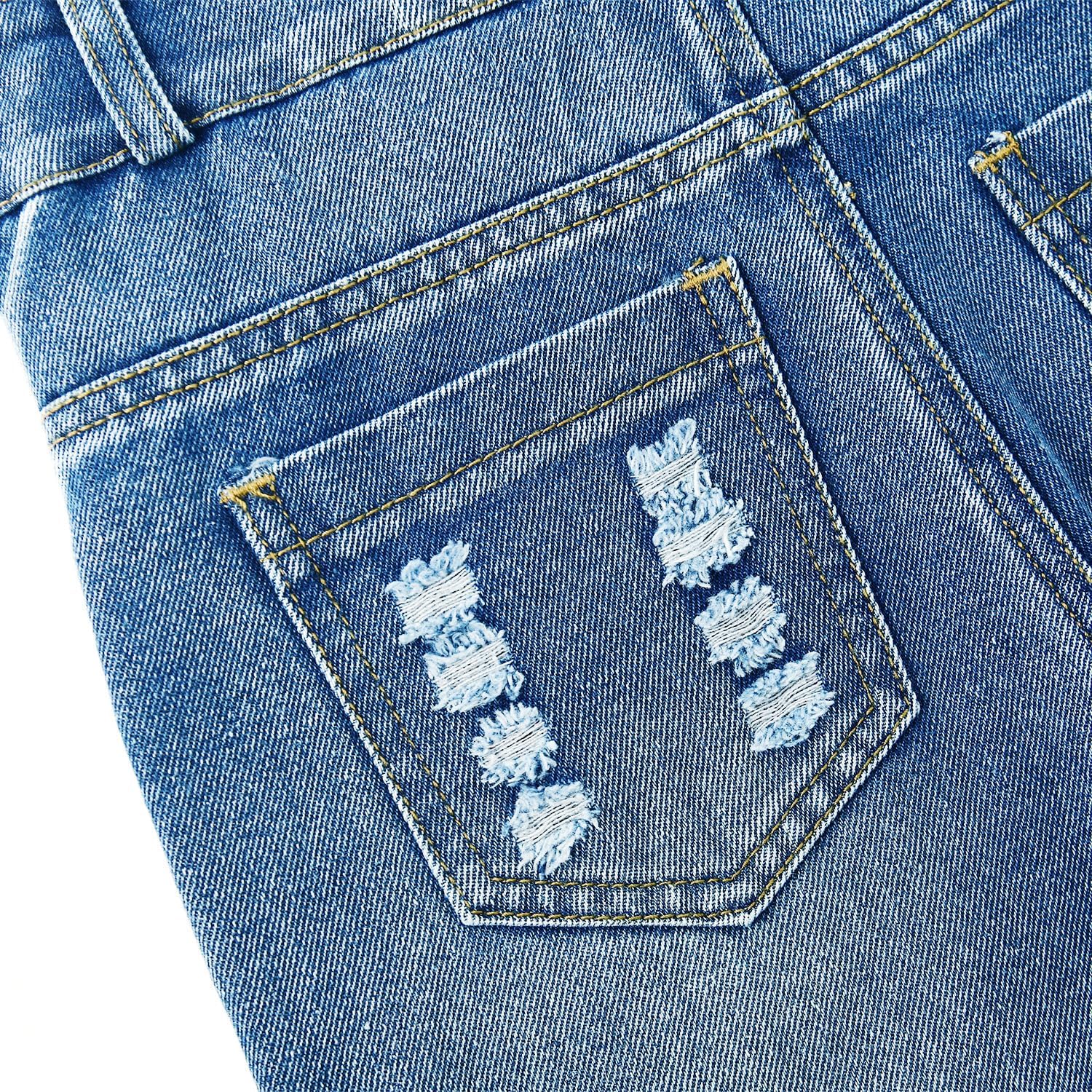 KIDSCOOL Girls Denim Overalls Kids Ripped Jeans Tweens Washed Bib Jumpsuits | Girls ripped denim overalls, kids washed jean bib jumpsuits, casual straight leg dungarees, school pants size 9m to 14t