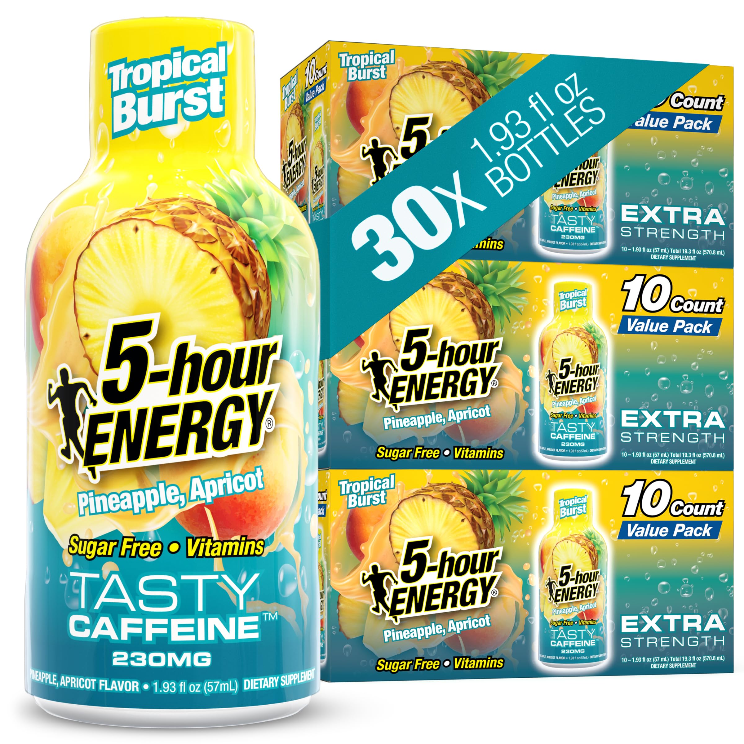 5-hour ENERGY TROPICAL BURST Flavor, 30 Count, Extra Strength Energy Shot Tropical Burst 1.93 Fl Oz (Pack of 30)
