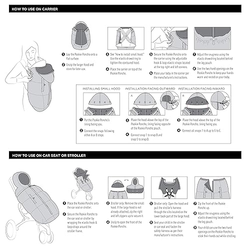 Miniatura 7 de 7AM Enfant - Funda portabebés K-Poncho de ajuste universal, repelente al agua 3 en 1 con capucha ajustable, funda multifuncional para cochecito y