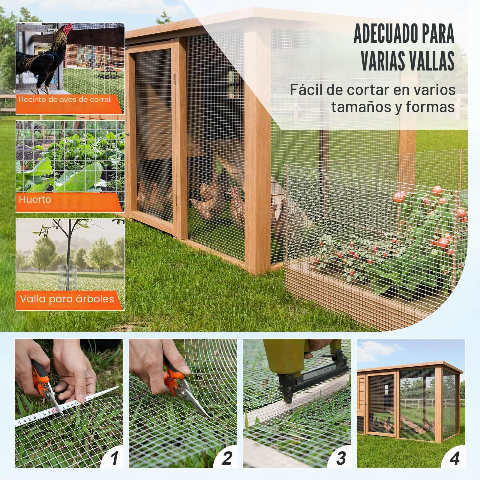 VEVOR Malla de Alambre Soldada 1220mm x 15,24m Rollo de Malla de Alambre Galvanizado en Caliente 12,7x12,7 mm Valla de Alambre de Gallinero Calibre 19 para Jaulas de Conejos, Jardín, Roedores Pequeños