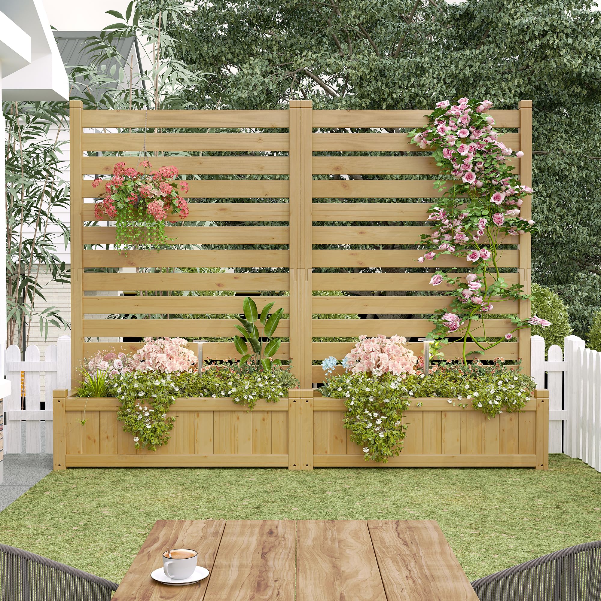 Amazon.com : Solid Wood Outdoor Privacy Fence Screen with Planter Box,  No-Dig Installation, Drainage Design for Garden, Patio & Backyard : Patio,  Lawn & Garden