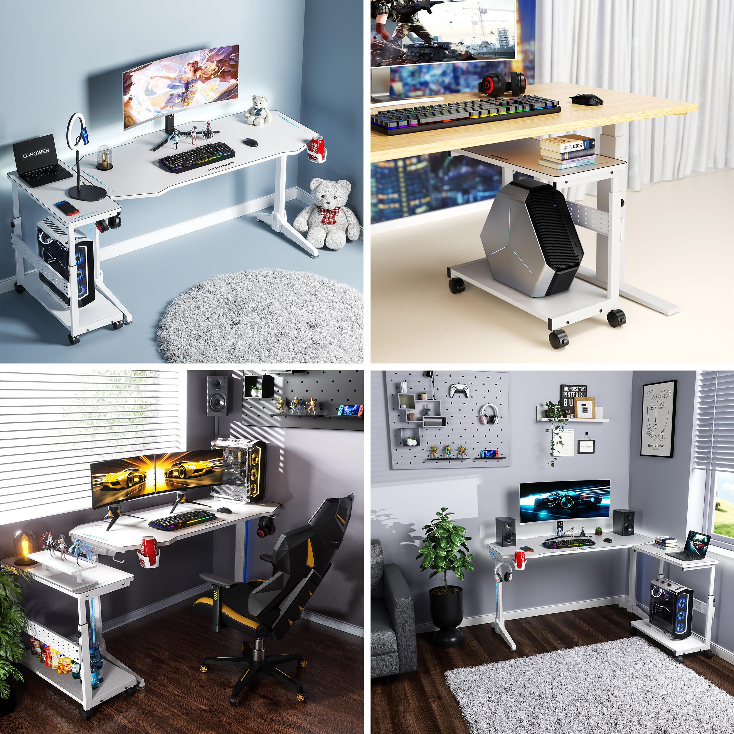 Amazon | U-POWER 昇降式L字デスク PCラック パソコンラック pcワゴン  