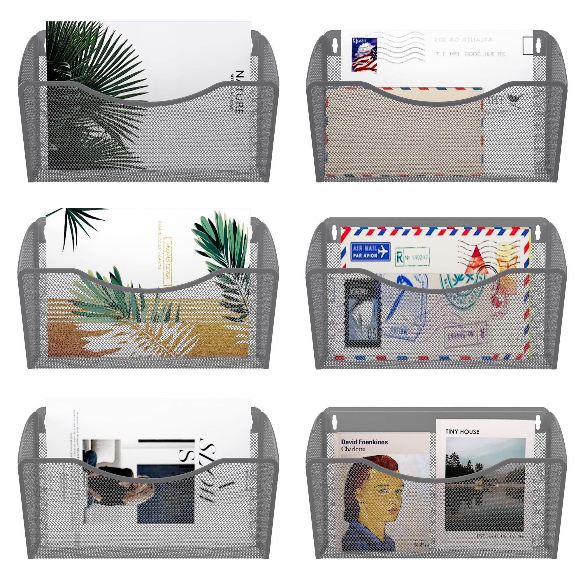 EasyPAG Confezione da 6 organizer da parete in rete, tasca singola verticale per documenti formato A4/lettera, organizer in metallo antiruggine per ufficio, casa, scuola, argento