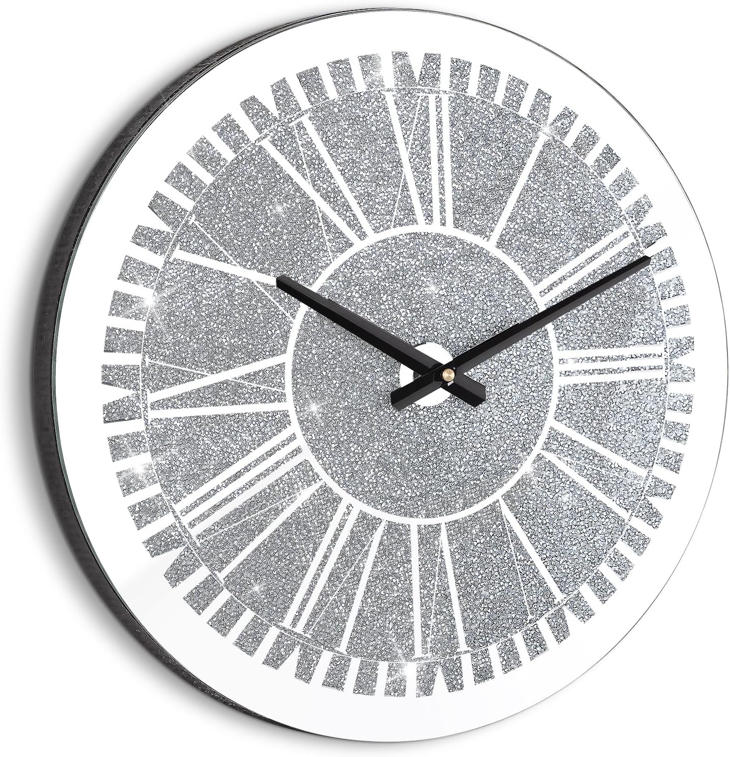 wall clock decorative large silver mirror clock crystal crushed diamond round wall clock sparkle twinkle bling modern wall clock for home decor