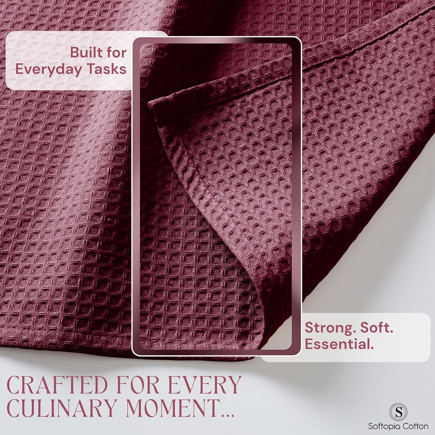 Burgundy Waffle Kitchen Dish Towels, 100% Cotton, Quick Dry, Super Absorbent, Soft, 16x26 Inches – Ideal for Dish Drying, Bar, Hand Wipe, Cleaning, and Everyday Use, 12 Pack, Maroon