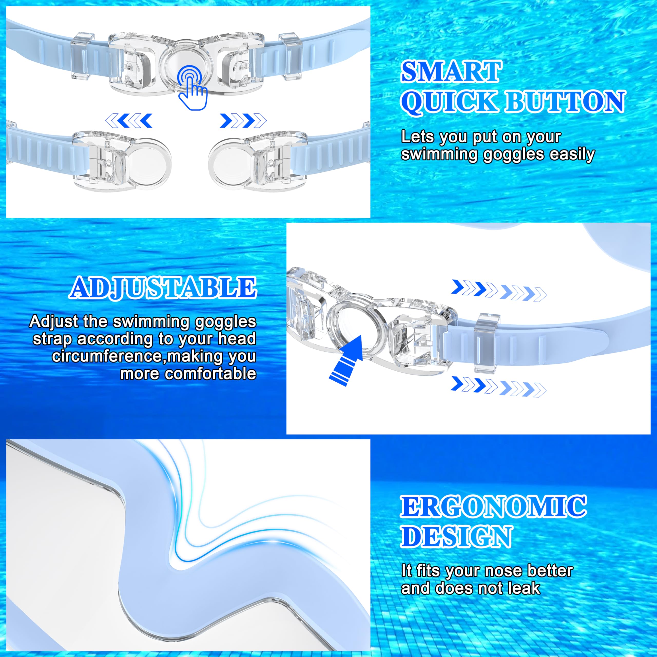 Męskie Okulary Pływackie Dla Dorosłych, Duża Ramka, Przeciwmgielne, Ochrona UV, Soczewki HD | Unisex Damskie Okulary Pływackie Idealne Do Nurkowania I Sporty Wodne Na Zewnątrz - T-BL | Duża ramka, Soczewki HD, technologia przeciwmgielna, ochrona UV, silik