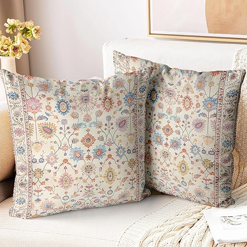 Juego de 2 fundas de almohada bohemias de 26 x 26 pulgadas, fundas de almohada suaves con patrón de estampado de alfombras bohemias decorativas para