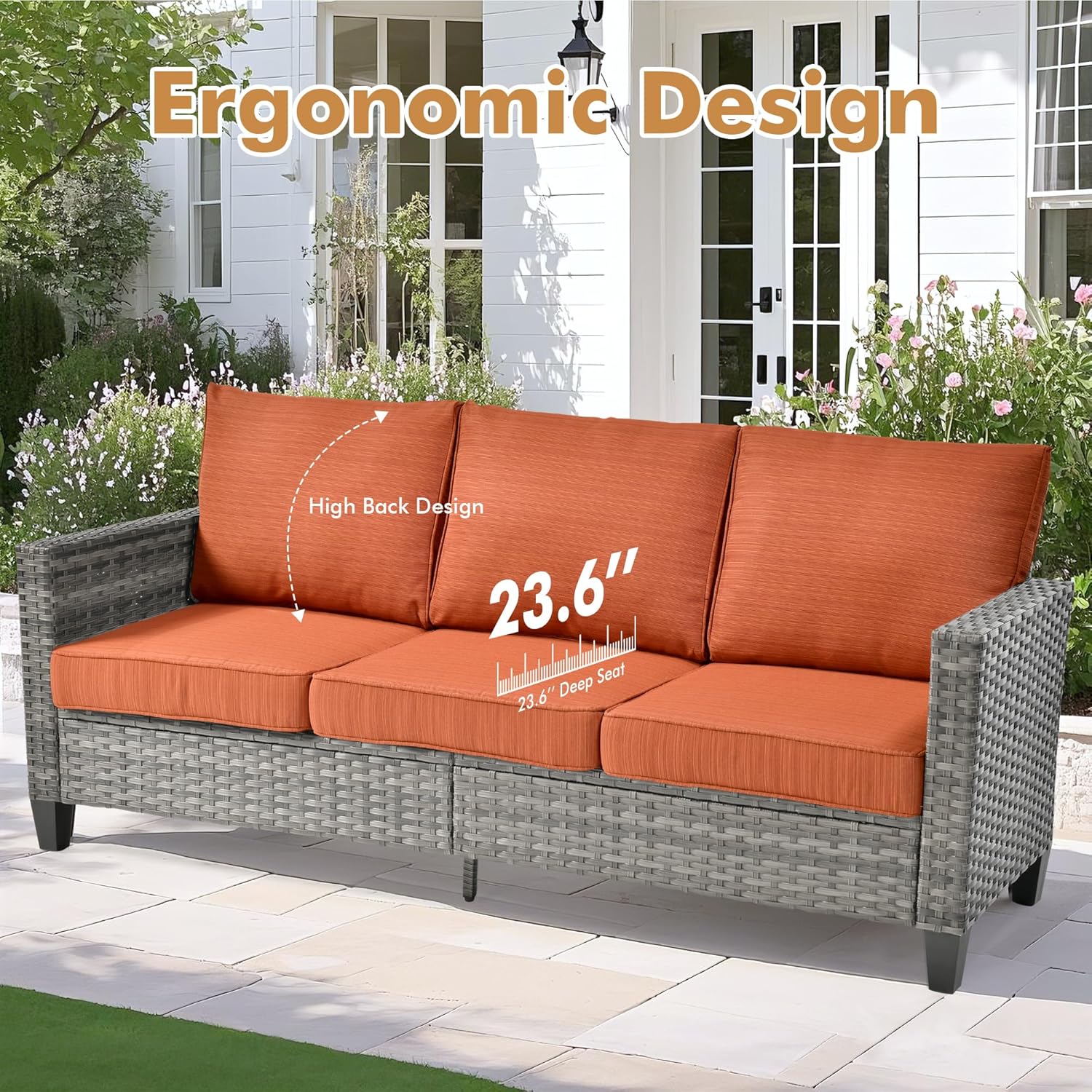 7 Pieces Patio Outdoor Furniture Set with Fire Pit Table & Swivel Rocking Chairs,Patio Seating Outside Sofa and Chairs Set with Ottoman,Patio Conversation Set for Balcony Porch Deck Yard,Red