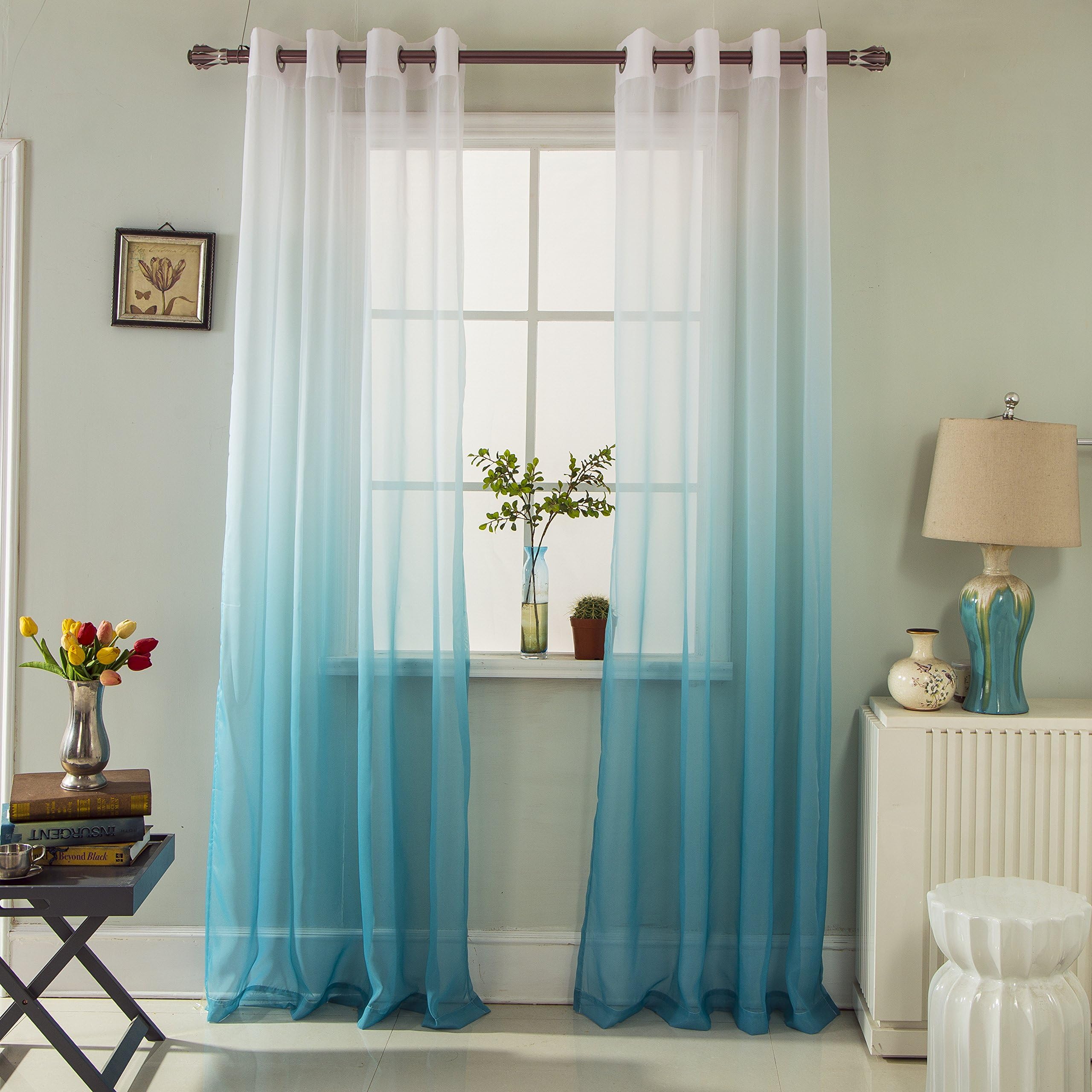 GYROHOME Gradient Color Tulle Voile Sheer Curtains Home Decorations for Bedroom, Living Room Energy Saving Privacy Protection, 2 Panels, Blue, 132x213cm