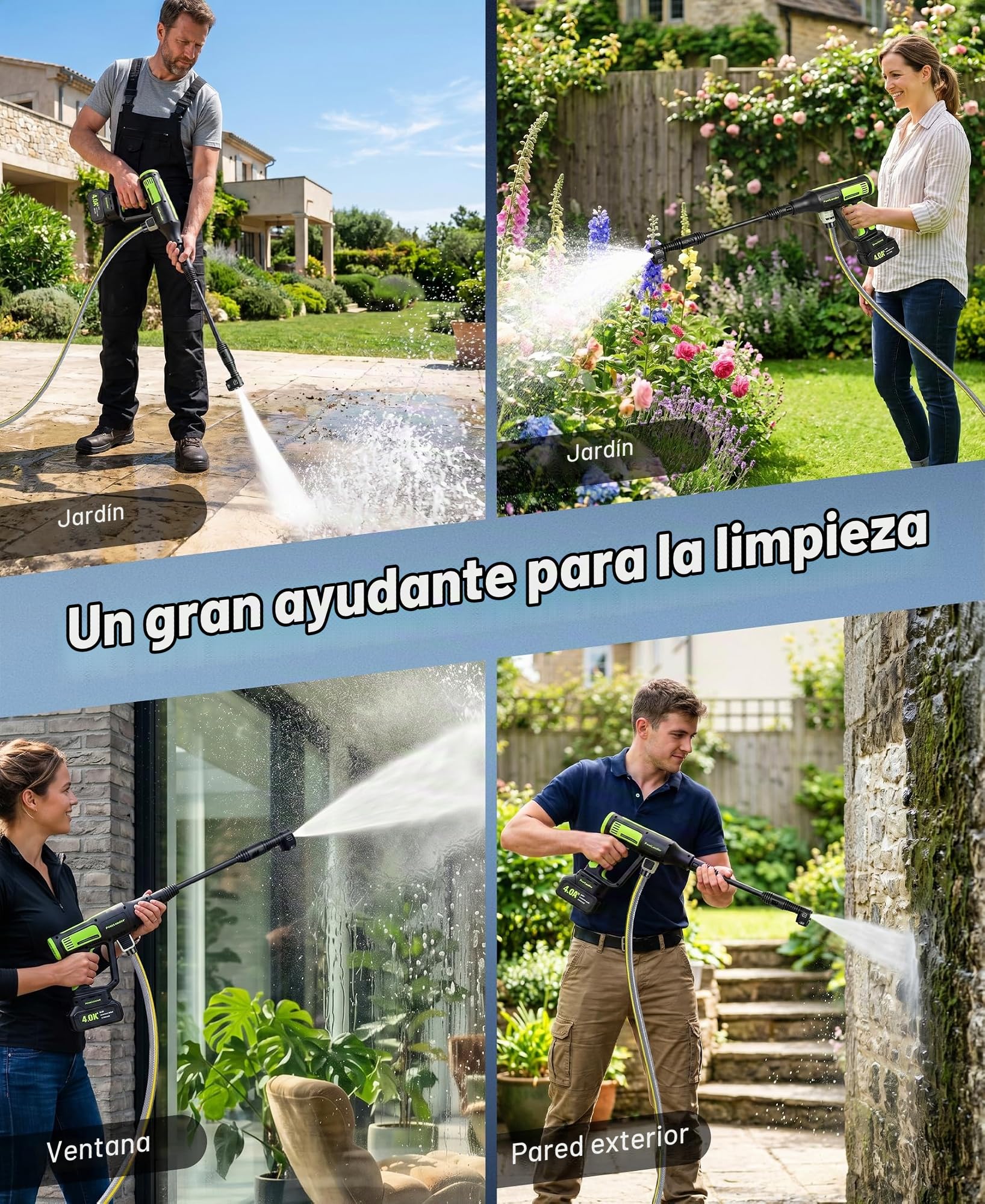 Hidrolimpiadora Bateria de Alta Presion,Sin Cepillo Hidrolimpiadora Portati | 50Bar Pistola de Agua a Presión con 4 Niveles Potencia & Pantalla LCD, Boquilla Ajustable 6 en 1 Hidrolimpiadora Bateria