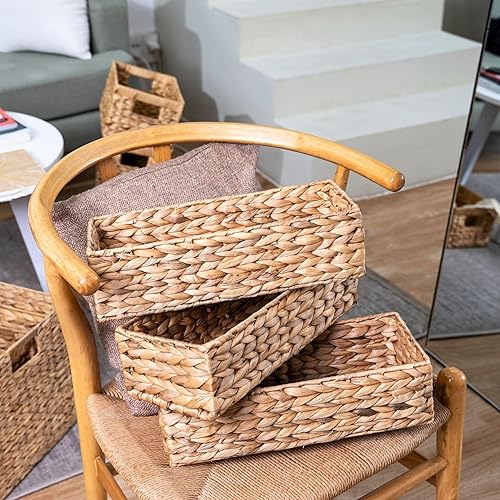 Miniatura 6 de Juego de 3 soportes de mimbre para papel higiénico, cesta para tanque de inodoro, cesta trasera de inodoro, cestas de mimbre para almacenamiento y