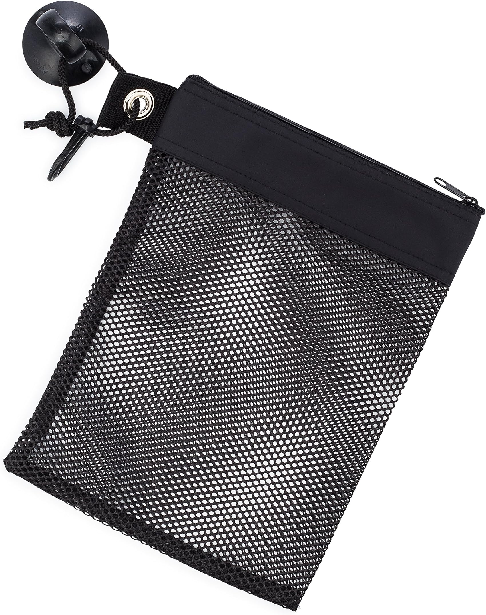 Mesh Caddy, Quick Dry Shower Tote Bag Hanging Toiletry and Bath Organizer with Suction Cup Clip Cord, Black, Rugged - Better Made in USA