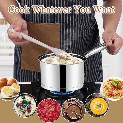 Miniatura 6 de LIANYU Juego de sartenes con tapa, juego de ollas de acero inoxidable de 1 cuarto y 2 cuartos de galón, olla pequeña con fondo de tres capas para