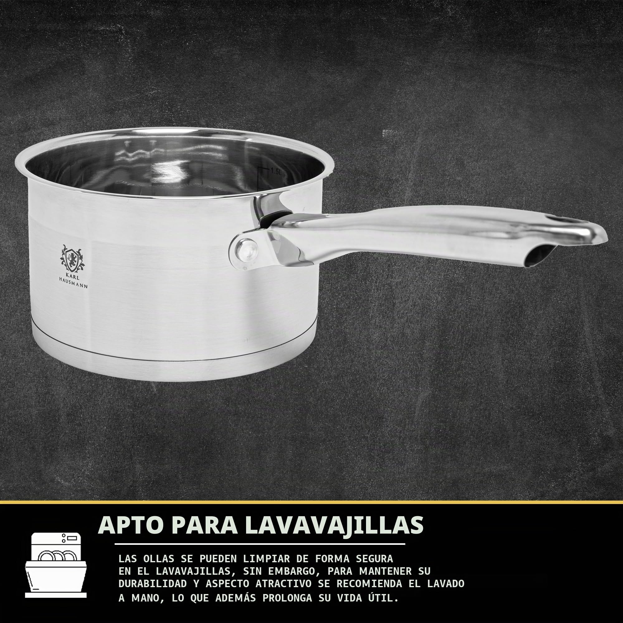 KARL HAUSMANN Juego de Ollas Acero Inoxidable - 4 Piezas - Bateria de Cocina de Acero Inoxidable con Tapas de Vidrio - Apta para induccion, Gas y Vitrocerámica - Set Ollas